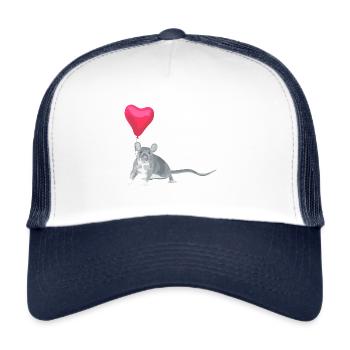 Rat with heart a red balloon - Trucker Cap - white/navy - Front
