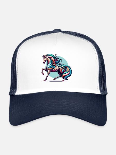 Art coloré du cheval - Casquette trucker  - blanc/marine - Devant