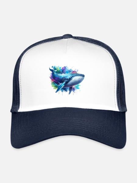 Blue Whale Colourful background - Trucker Cap - white/navy - Front