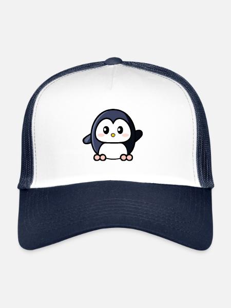 Mignon pingouin agitant - Casquette trucker  - blanc/marine - Devant