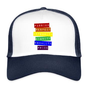 Respect, Integrity, Dignity, Equality, Pride - Trucker Cap - white/navy - Front