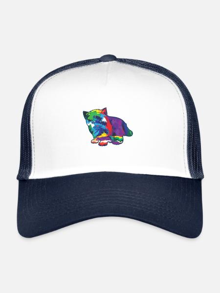 Bébé chat en couleurs colorées Fantasy - Casquette trucker  - blanc/marine - Devant
