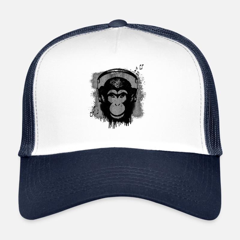 Singe avec casque / musique Casquette trucker 