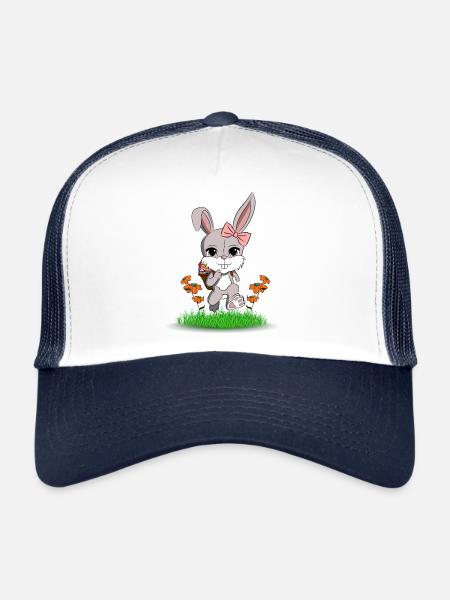 Easter bunny with colored eggs in the basket - Trucker Cap - white/navy - Front