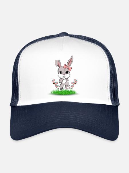 Lapin avec noeud à cheveux - Casquette trucker  - blanc/marine - Devant