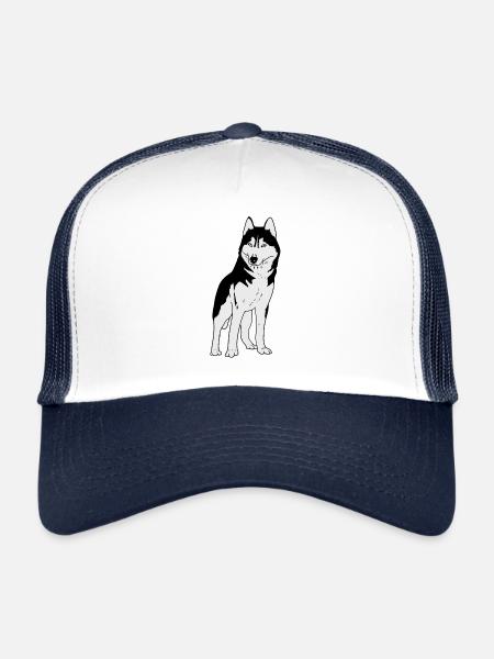 Chien husky - Casquette trucker  - blanc/marine - Devant