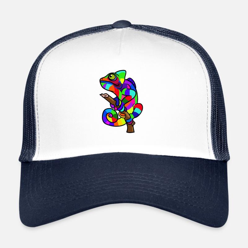 Gecko Reptilien Chamäleon - Trucker Cap - Weiß/Navy