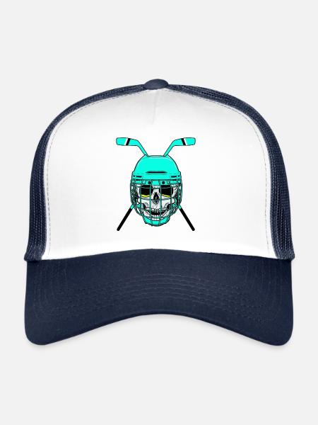 Joueur de hockey hockey hockey sur glace rondelle club sportif - Casquette trucker  - blanc/marine - Devant