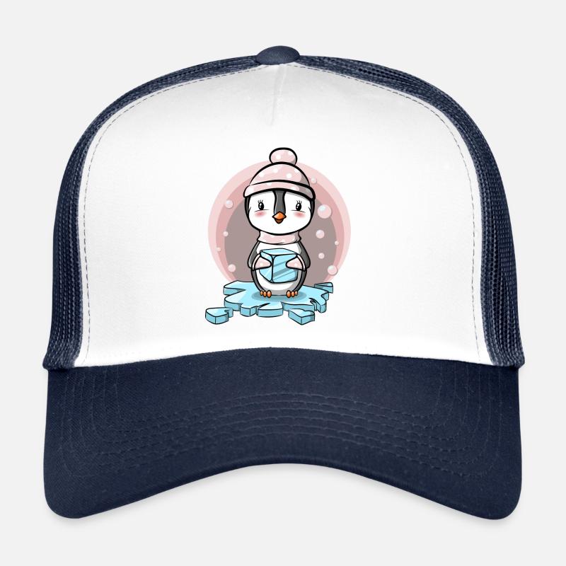Pingouin fille avec bonnet et glaçons - Casquette trucker  - blanc/marine