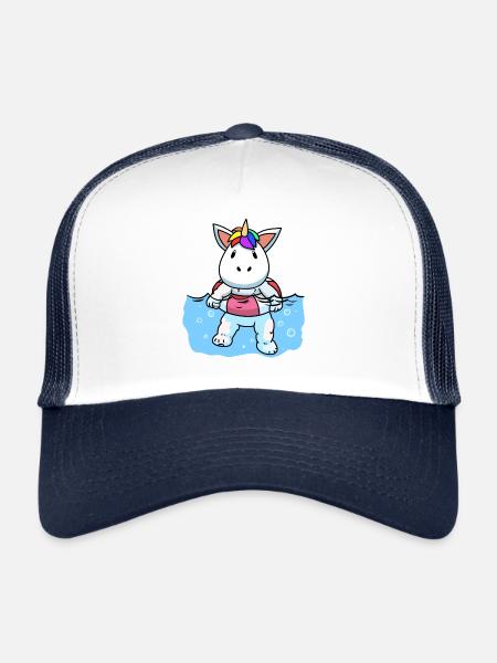 Licorne bébé natation piscine loisirs enfants - Casquette trucker  - blanc/marine - Devant