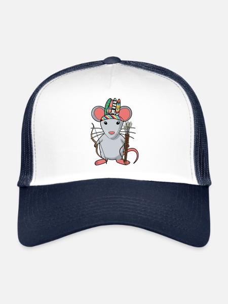 Souris Rongeur Chef Indien Guerrier Fantaisie - Casquette trucker  - blanc/marine - Devant