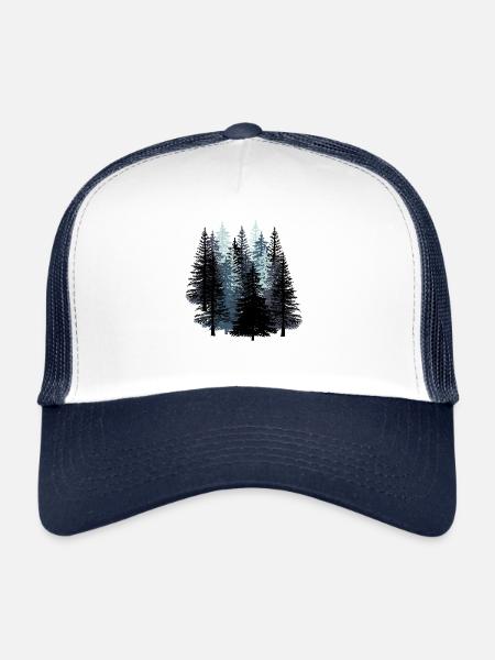 Forêt Noir et blanc Bois Durabilité Environnement Nature - Casquette trucker  - blanc/marine - Devant