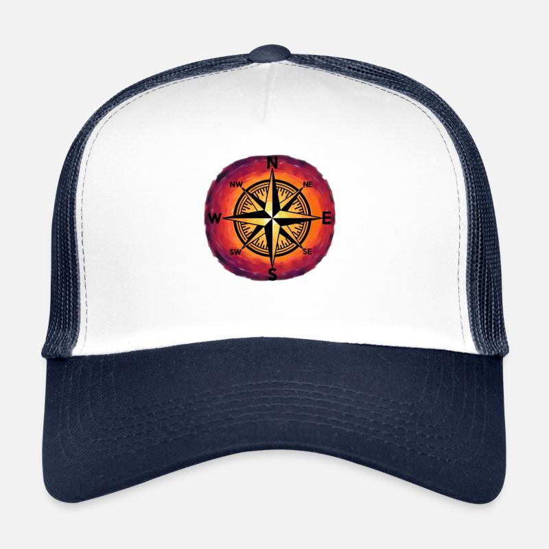 Sunset Windrose Compass Maritim Nautical - Trucker Cap - white/navy