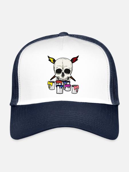 Crânes artistes peintre métier métier brosse - Casquette trucker  - blanc/marine - Devant