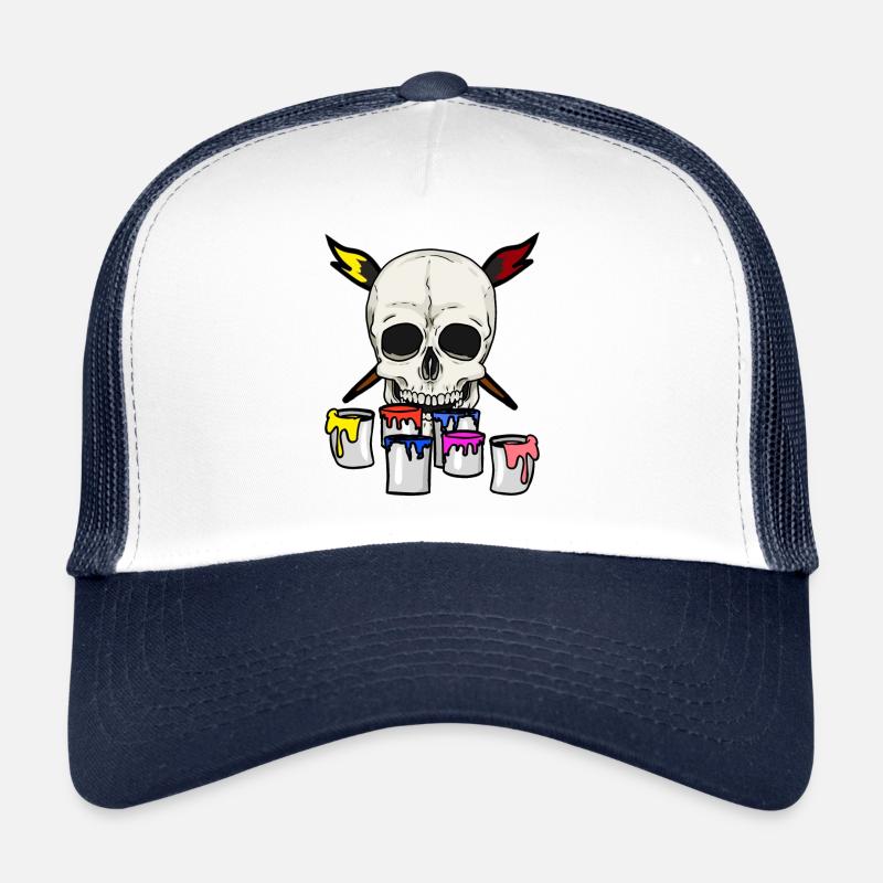 Totenkopf Künstler Maler Berufe Job Pinsel - Trucker Cap - Weiß/Navy