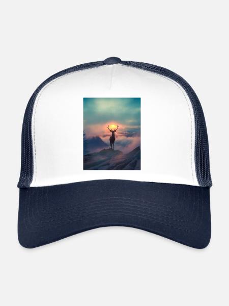 Cerf du soleil - Casquette trucker  - blanc/marine - Devant
