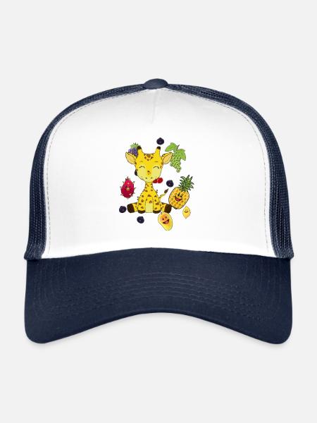 Girafe, fruits, fruits, snacking, vitamines, animaux sauvages - Casquette trucker  - blanc/marine - Devant