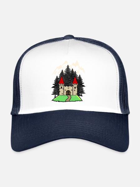 Château forteresse médiévale chevalier nature Fantaisie - Casquette trucker  - blanc/marine - Devant