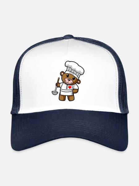 Teddy Bear Chef Chef Hat Trowel Soups Kitchen - Trucker Cap - white/navy - Front