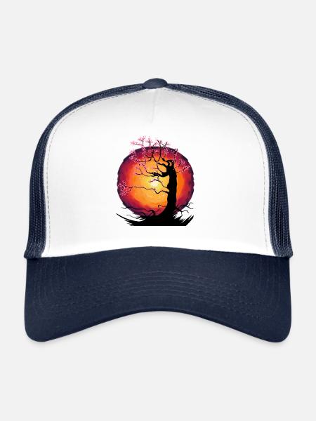 Tree Cherry Blossom Fantasy Cherry Blossom Asia Japan - Trucker Cap - white/navy - Front