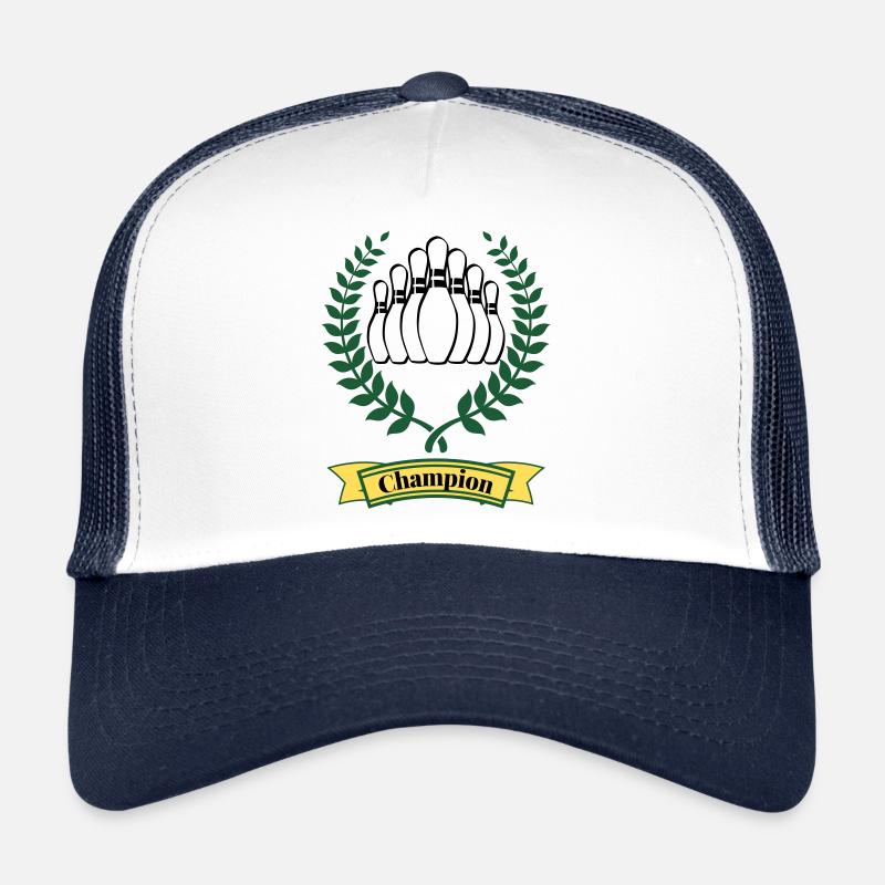 Bowling Bowling Champion, Gagnant, vert jaune - Casquette trucker  - blanc/marine