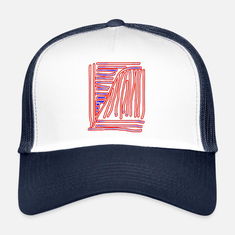 dessin kaligraphique bleu rouge Casquette trucker 