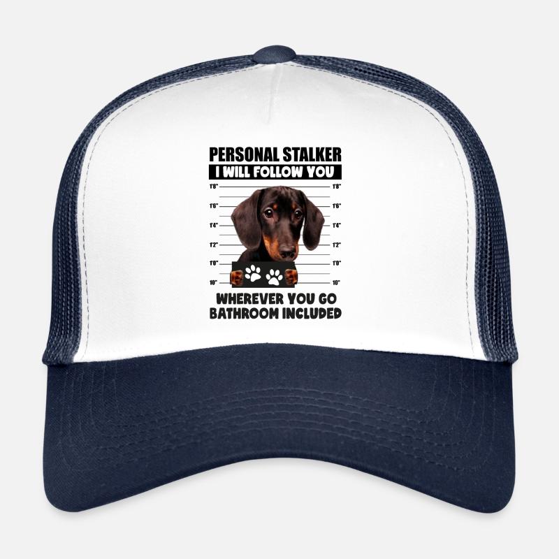 Persönlicher Stalker-Hund, schwarzer und brauner Dackel - Trucker Cap - Weiß/Navy