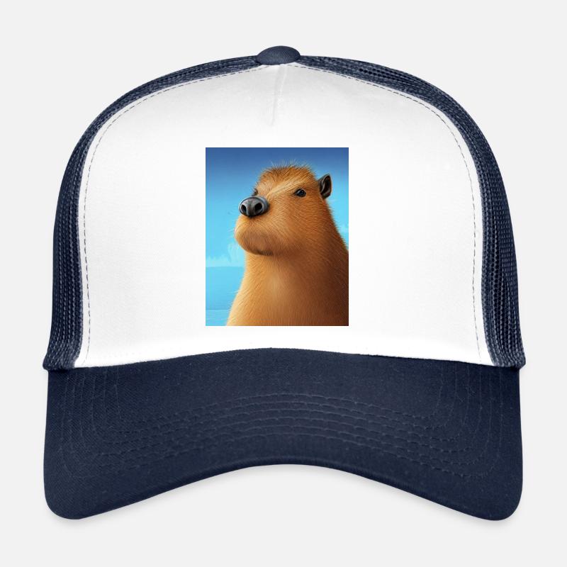 Cooles Comic-Porträt von Capybara - Trucker Cap - Weiß/Navy