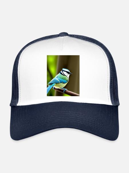 Cool Comic Portrait of a blue tit in the forest - Trucker Cap - white/navy - Front