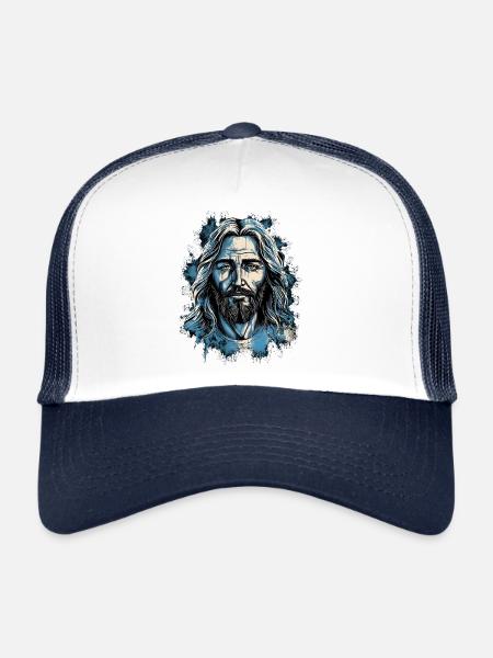 Jésus-Christ #02 - Casquette trucker  - blanc/marine - Devant