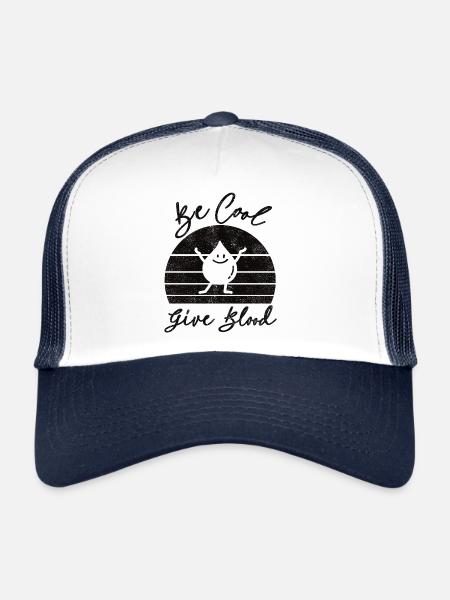 Sois cool, donne du sang! Avec Retro Sunset - Casquette trucker  - blanc/marine - Devant