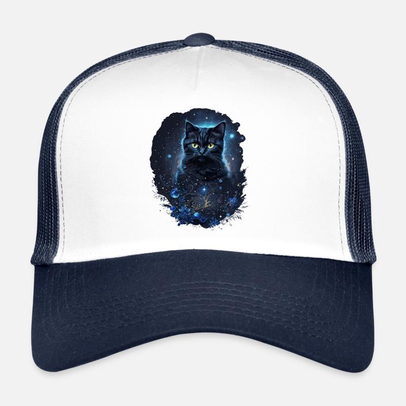Chat noir mystique dans l’espace Casquette trucker 