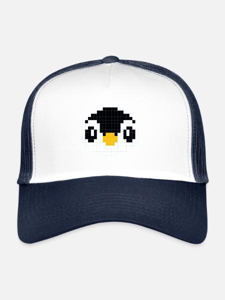 Tête de pingouin pixélisée - Casquette trucker  - blanc/marine - Devant