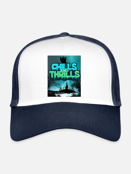 Dark creepy backdrop with lettering - Trucker Cap - white/navy - Front