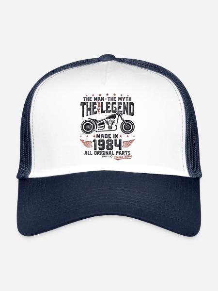 1984 Vintage Man Myth Legend Motorcycle - Trucker Cap - white/navy - Front