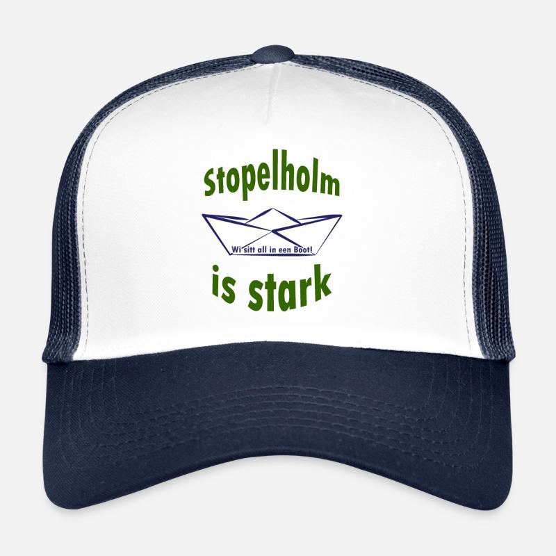 Stopelholm is strong - Wi sitt all in een Boot! - Trucker Cap - white/navy