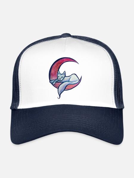 Chat de la lune - Casquette trucker  - blanc/marine - Devant