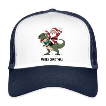 Dinosaurier T-Rex Weihnachten Weihnachtsmann Santa - Trucker Cap - Weiß/Navy - Vorne