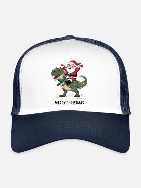 Dinosaur T-Rex Christmas Santa Claus - Trucker Cap - white/navy - Front