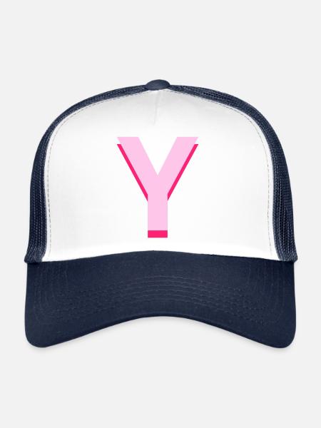 Lettre y rose pop et moderne - Casquette trucker  - blanc/marine - Devant