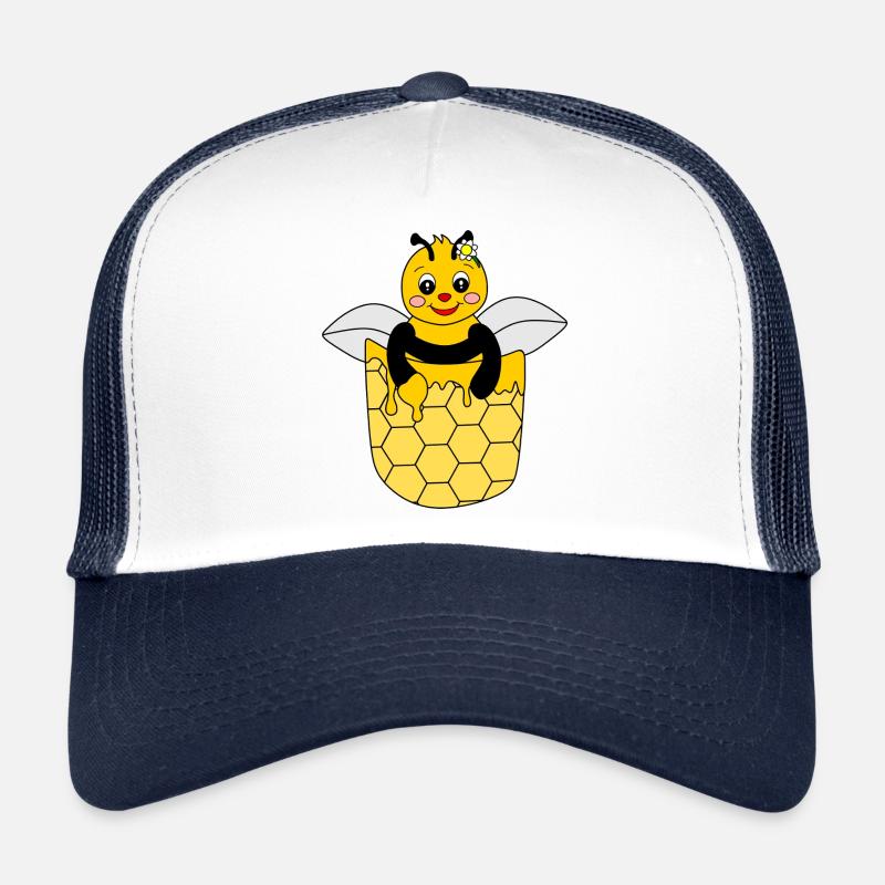 süße Biene in Brusttasche - Trucker Cap - Weiß/Navy