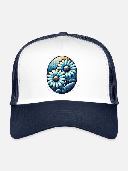 Vintage Blue Daisies - Trucker Cap - white/navy - Front