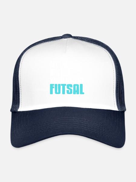 My Dad Will Kick Your Ass at Futsal Funny Pride - Trucker Cap - Weiß/Navy - Vorne