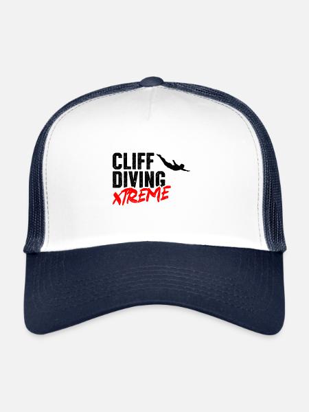Retro Graphic Cliff Diver Cliff Diving Tombstoning - Trucker Cap - white/navy - Front
