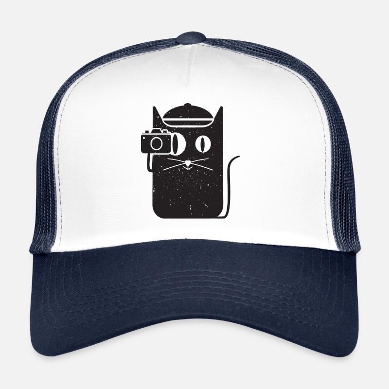Cool simple CAT AND CAMERA - Trucker Cap - white/navy