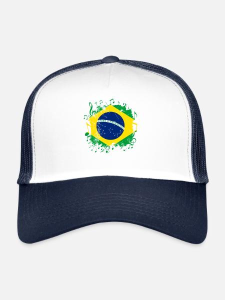 Brésil Drapeau Musique - Casquette trucker  - blanc/marine - Devant