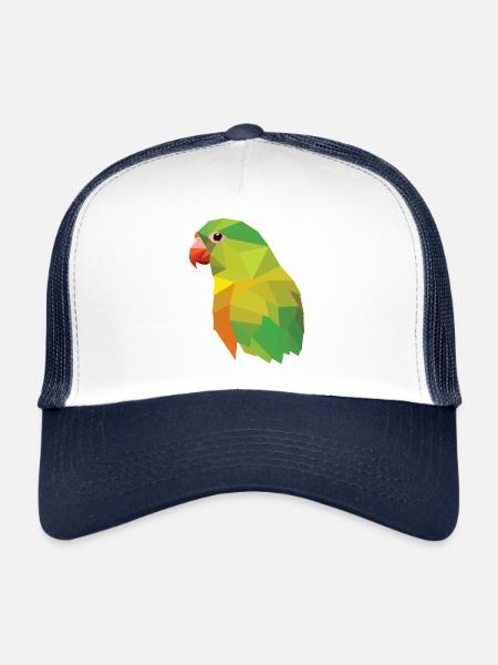 Perroquet oiseau mosaïque low poly - Casquette trucker  - blanc/marine - Devant