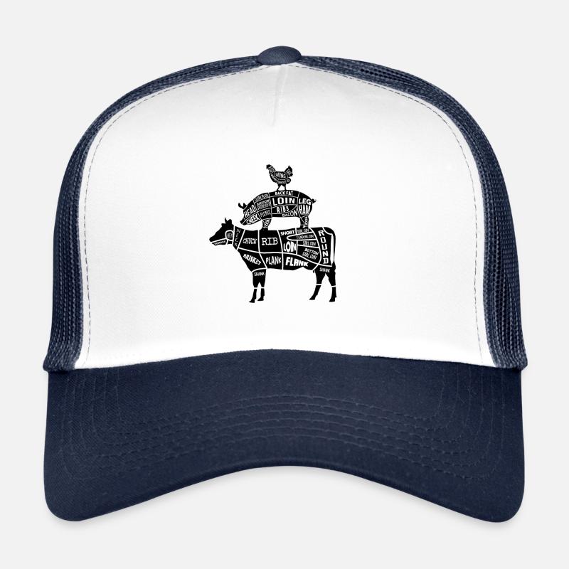 Morceaux de viande grillée poulet boeuf porc Casquette trucker 