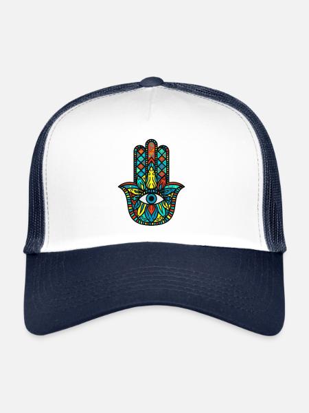 Meditation Hamsa Die Hand Der Fatima - Trucker Cap - Weiß/Navy - Vorne