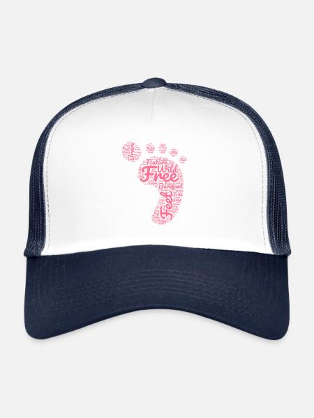 Empreinte de pas pieds nus - Casquette trucker  - blanc/marine - Devant
